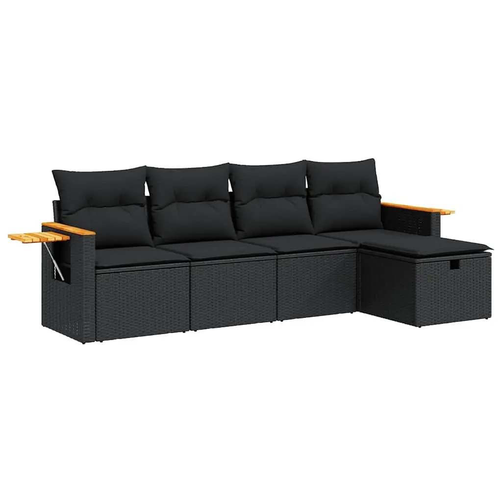 Garden Sofa Set PE Rattan Modular 5 Piece Outdoor Furniture Black