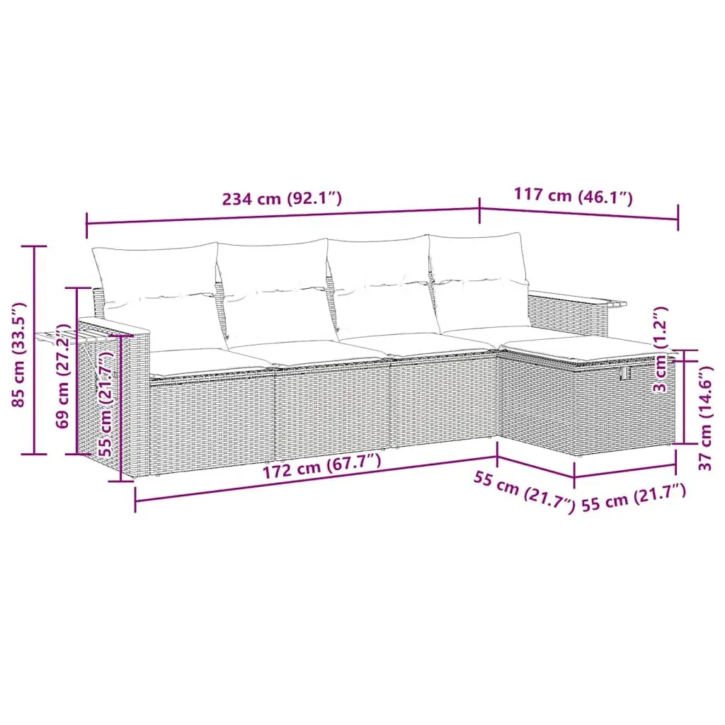 Garden Sofa Set PE Rattan Modular 5 Piece Outdoor Furniture Black