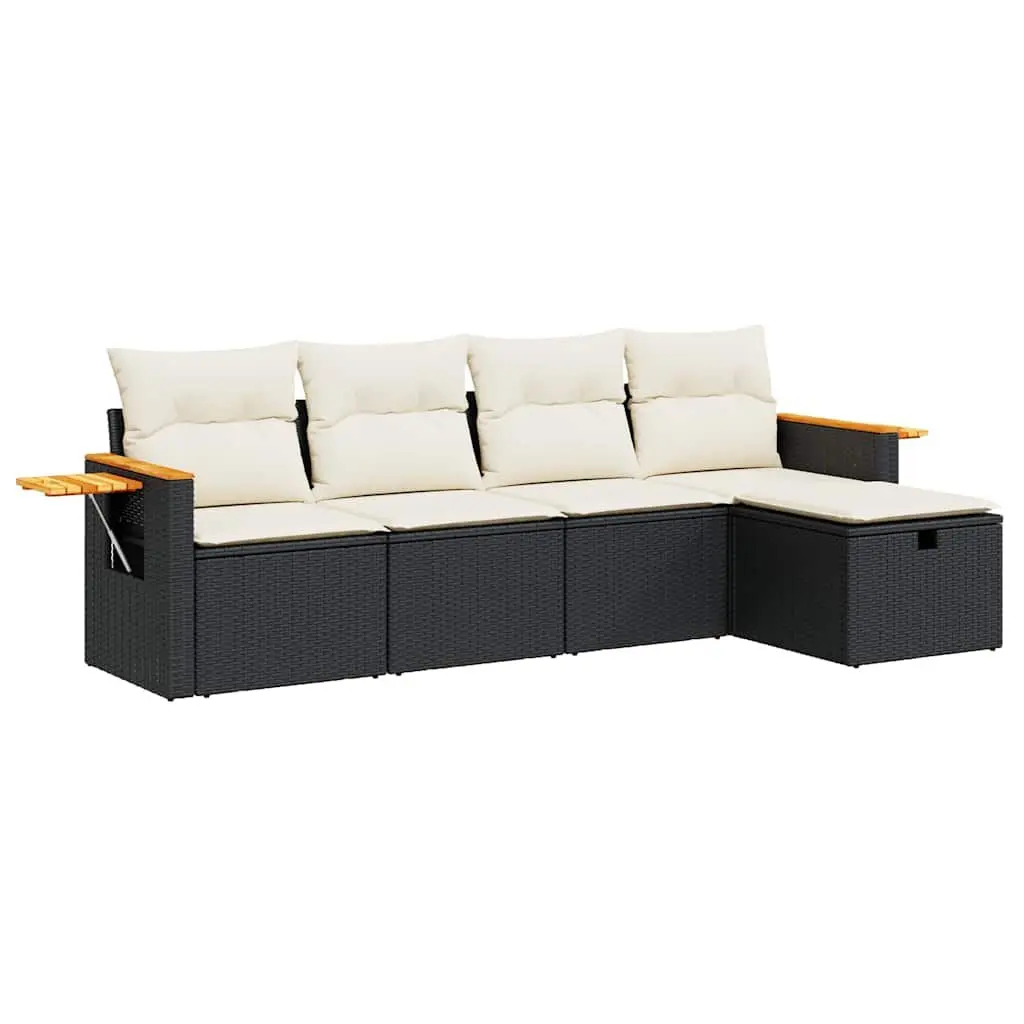 5 Piece Outdoor Garden Sofa Set PE Rattan Modular Patio Furniture Black with Cushions