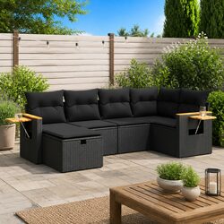 Garden Sofa Set 6 Piece Outdoor Furniture with Cushions Storage Black Poly