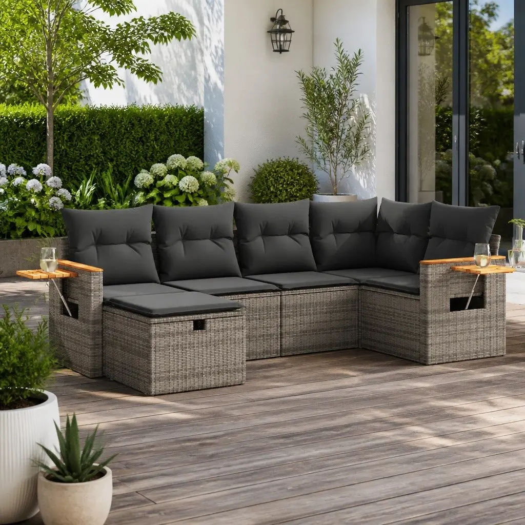 Garden Sofa Set 6 Piece PE Rattan Outdoor Furniture Grey Powder-coated Steel Patio Lounge