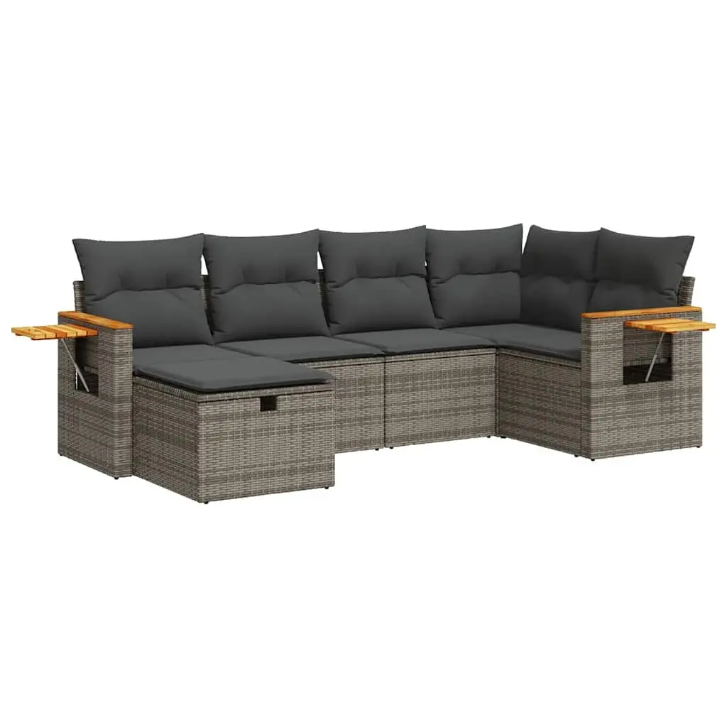 Garden Sofa Set 6 Piece PE Rattan Outdoor Furniture Grey Powder-coated Steel Patio Lounge