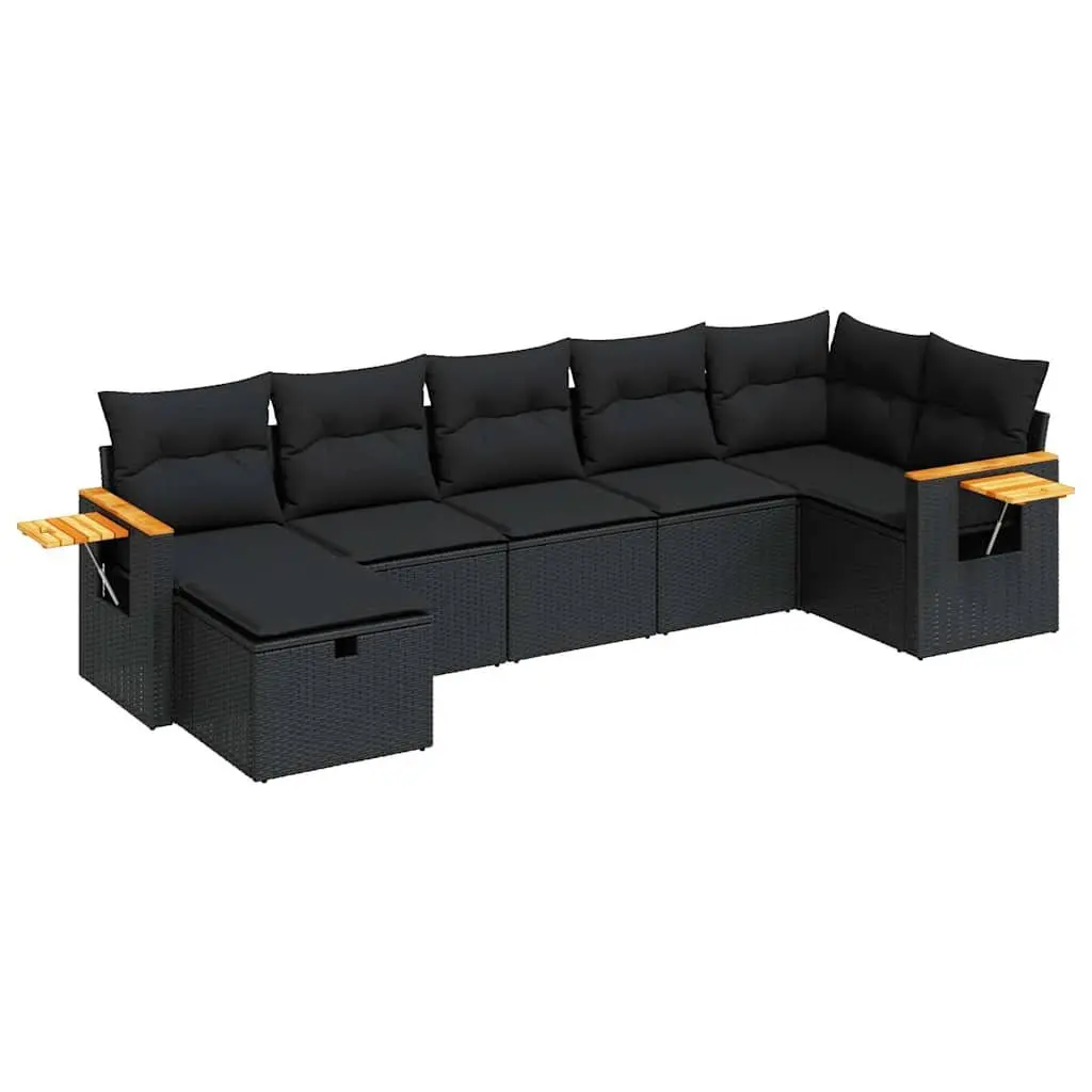 Garden Sofa Set 7 Piece PE Rattan Black Outdoor Furniture with Storage