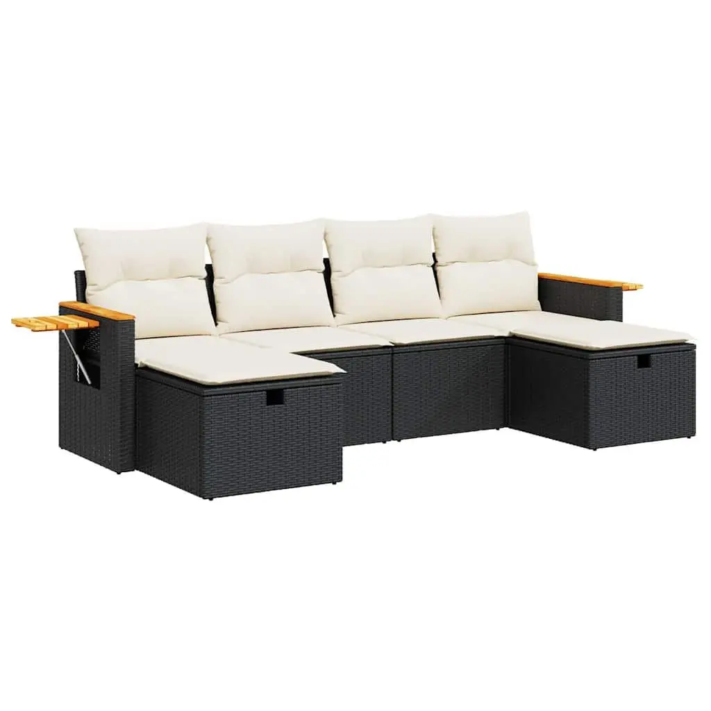 Garden Sofa Set Poly Rattan 6 Piece Outdoor Furniture Patio Seating Black