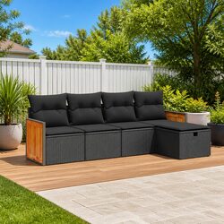 Garden Sofa Set 5 Piece Outdoor Patio Furniture with Cushions Storage Black