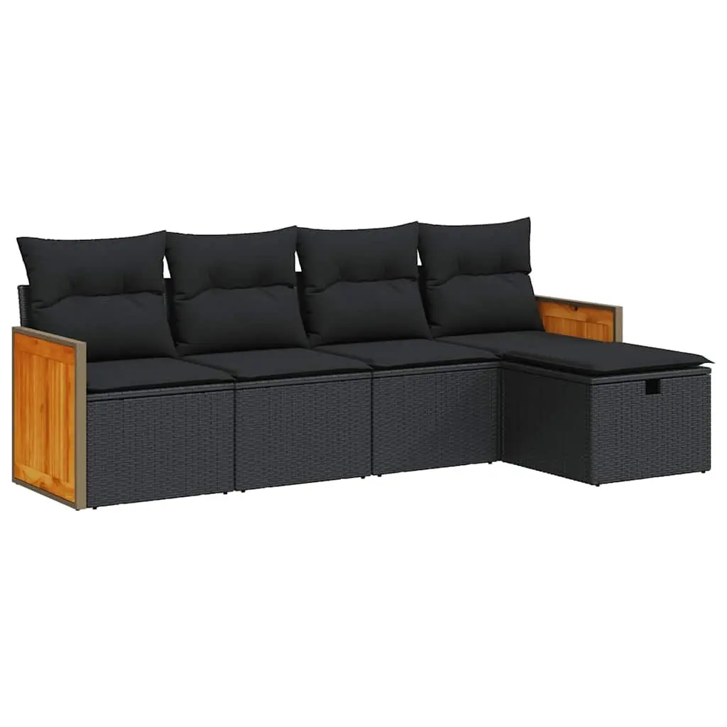 Garden Sofa Set PE Rattan Powder-coated Steel 5 Piece Outdoor Patio Furniture with Cushions Storage Black