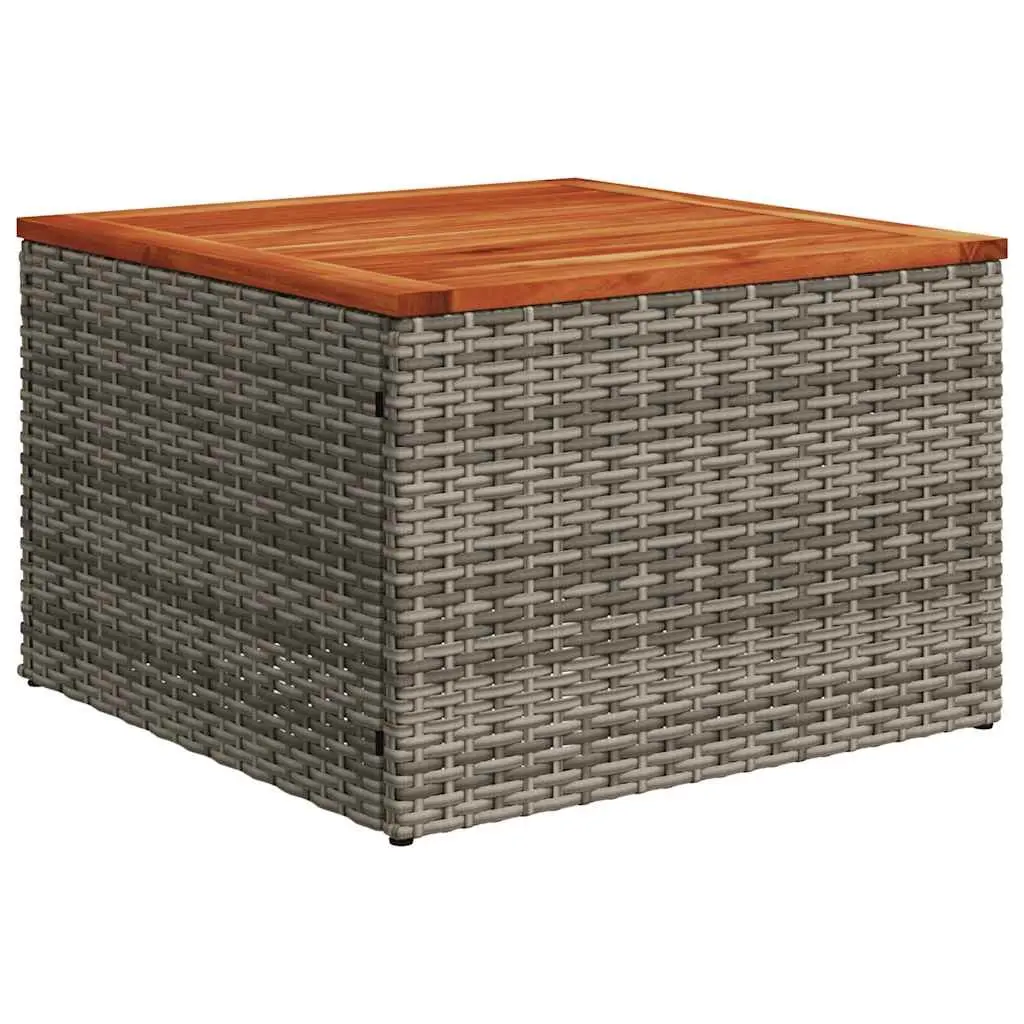 Garden Sofa Set 6 Piece Grey PE Rattan Outdoor Furniture with Acacia Wood Table and Storage Cushions