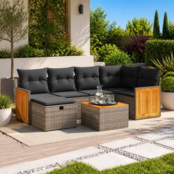 7 Piece Garden Sofa Set with Storage Cushions Grey Outdoor Patio Furniture