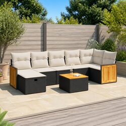 8 Piece Outdoor Garden Sofa Set with Storage Cushions Black Poly Rattan