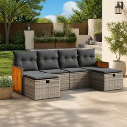 6-Piece Grey Outdoor Sofa Set with Storage