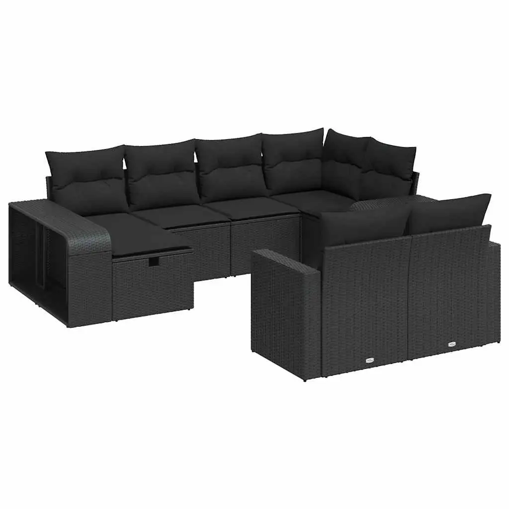 Garden Sofa Set 10 Piece Outdoor Furniture Black Poly Rattan Patio Lounge