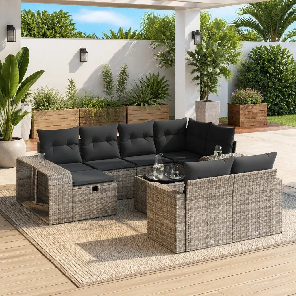 Garden Sofa Set 11 Piece Outdoor Furniture Grey Poly Rattan Patio Lounge with
