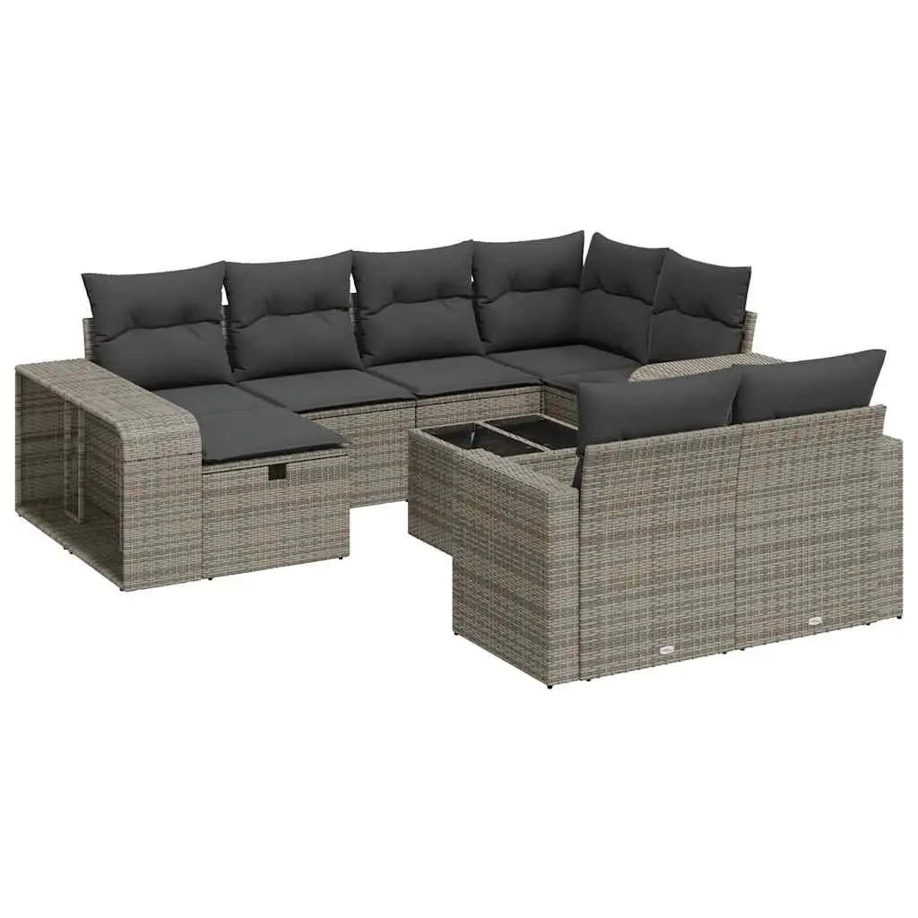 Garden Sofa Set 11 Piece Outdoor Furniture Grey Poly Rattan Patio Lounge with