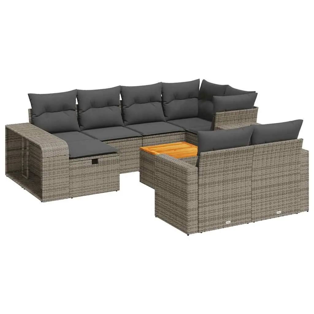 Garden Sofa Set 11 Piece Grey Poly Rattan Outdoor Furniture Patio Seating with