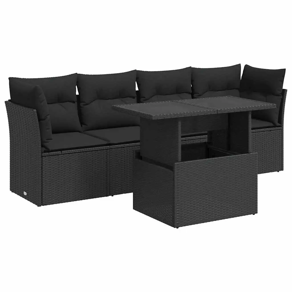 5 Piece Outdoor Garden Sofa Set PE Rattan Frame Adjustable Tabletop Black