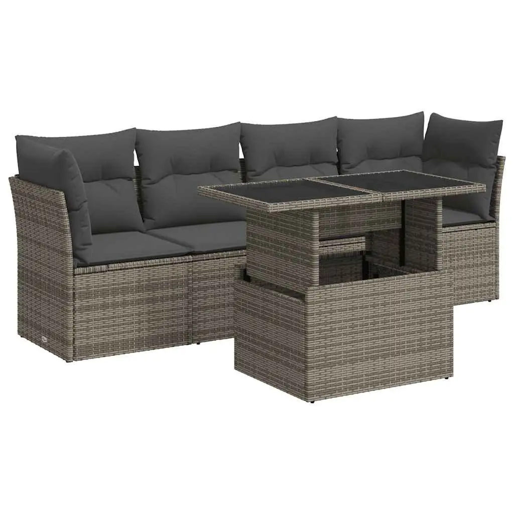 Garden Sofa Set Poly Rattan 5 Piece Outdoor Furniture Grey