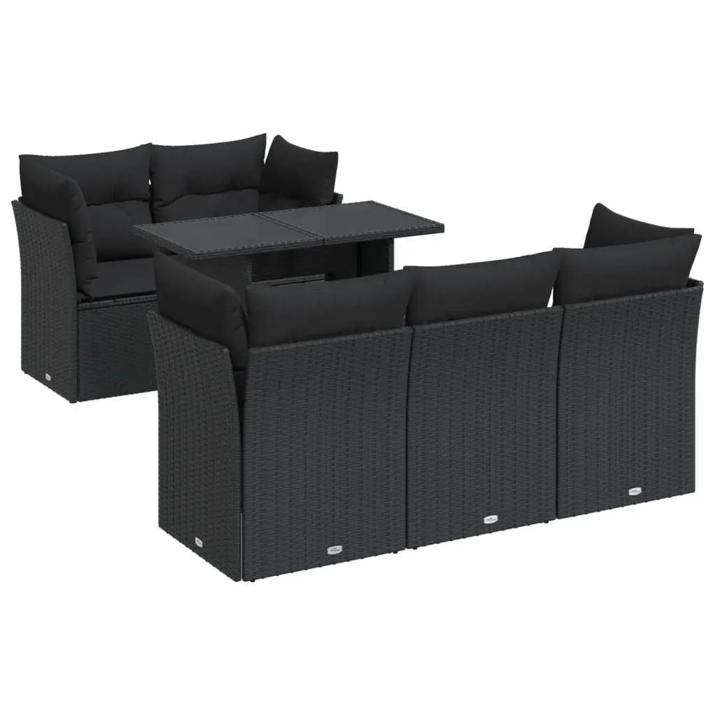 Garden Sofa Set PE Rattan Black 6 Piece Outdoor Patio Furniture