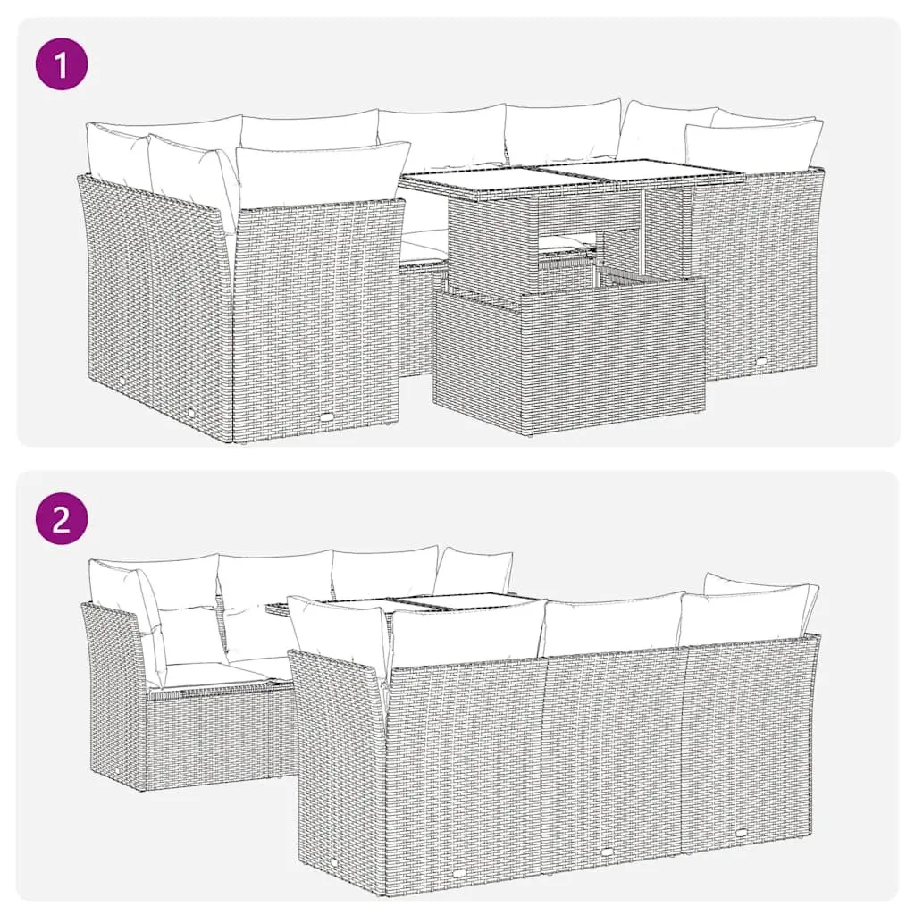 7 Piece Outdoor Patio Furniture Set Beige Poly Rattan Lounge with Adjustable Table and Storage Function for Gardens and Backyards