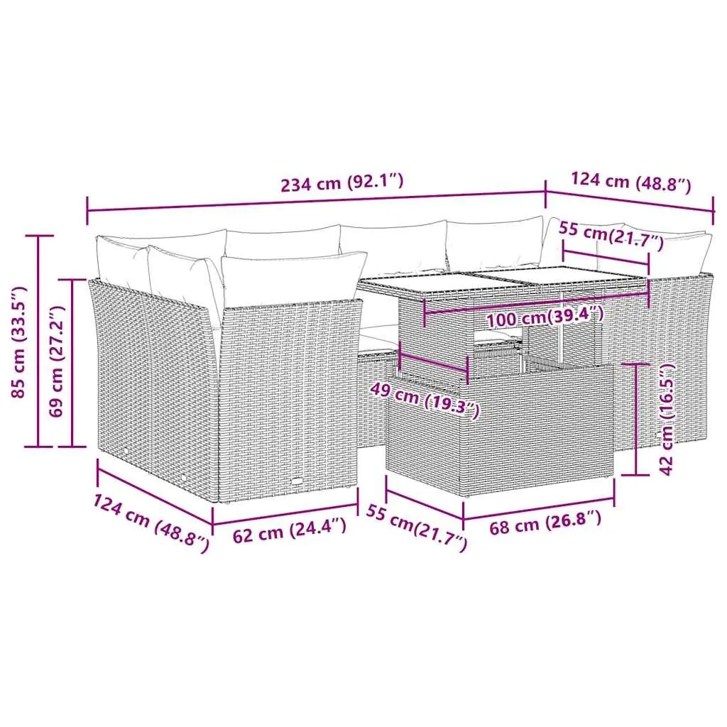 Garden Sofa Set 7 Piece PE Rattan Outdoor Furniture Grey Patio Sectional