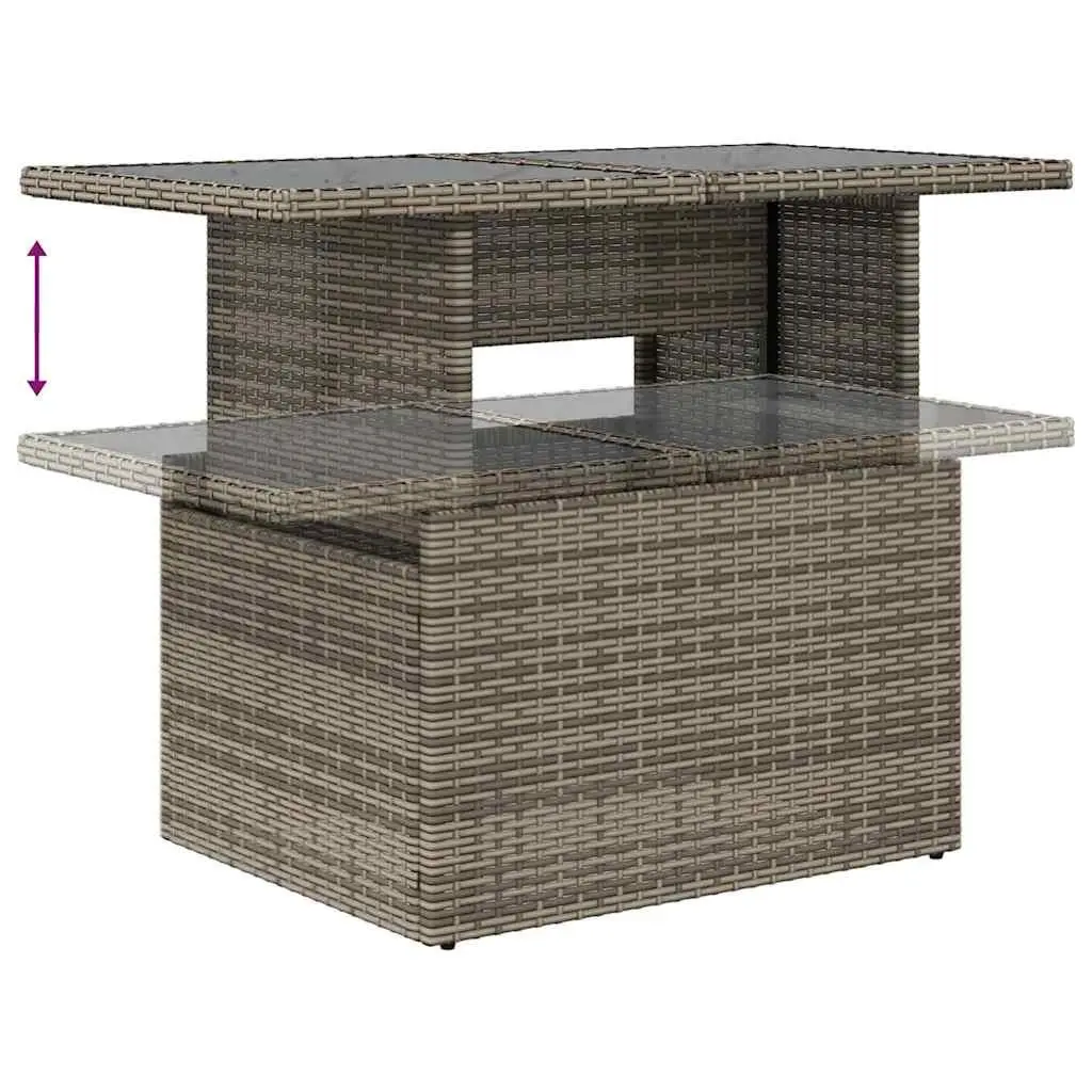 9 Piece Outdoor Furniture Set Grey PE Rattan with Storage Cushions and Adjustable Table