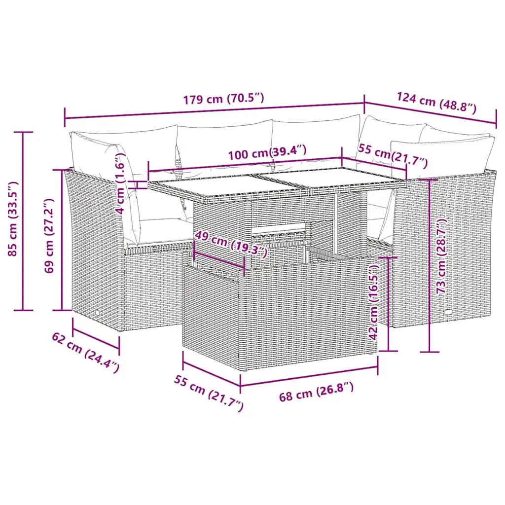 Garden Sofa Set 5 Piece Poly Rattan Beige Outdoor Furniture