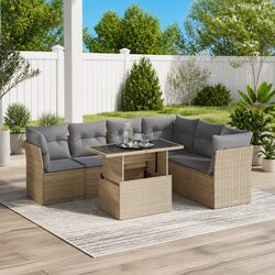 Practical 7-Piece Beige Sofa Set for Garden Relaxation