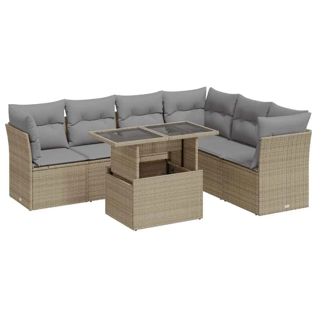Outdoor Garden Sofa Set Poly Rattan 7 Piece Beige Patio Furniture Sectional