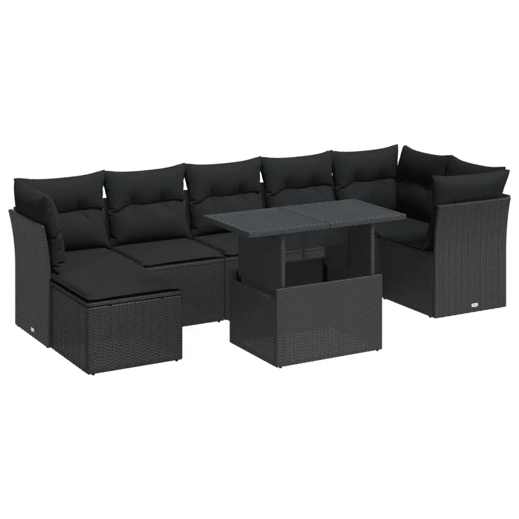 Garden Sofa Set 8 Piece Outdoor Furniture Poly Rattan Black with Cushions