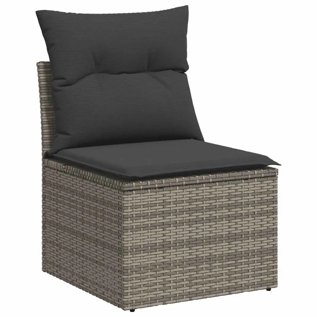 9 Piece Garden Sofa Set PE Rattan Grey with Cushions and Adjustable Table