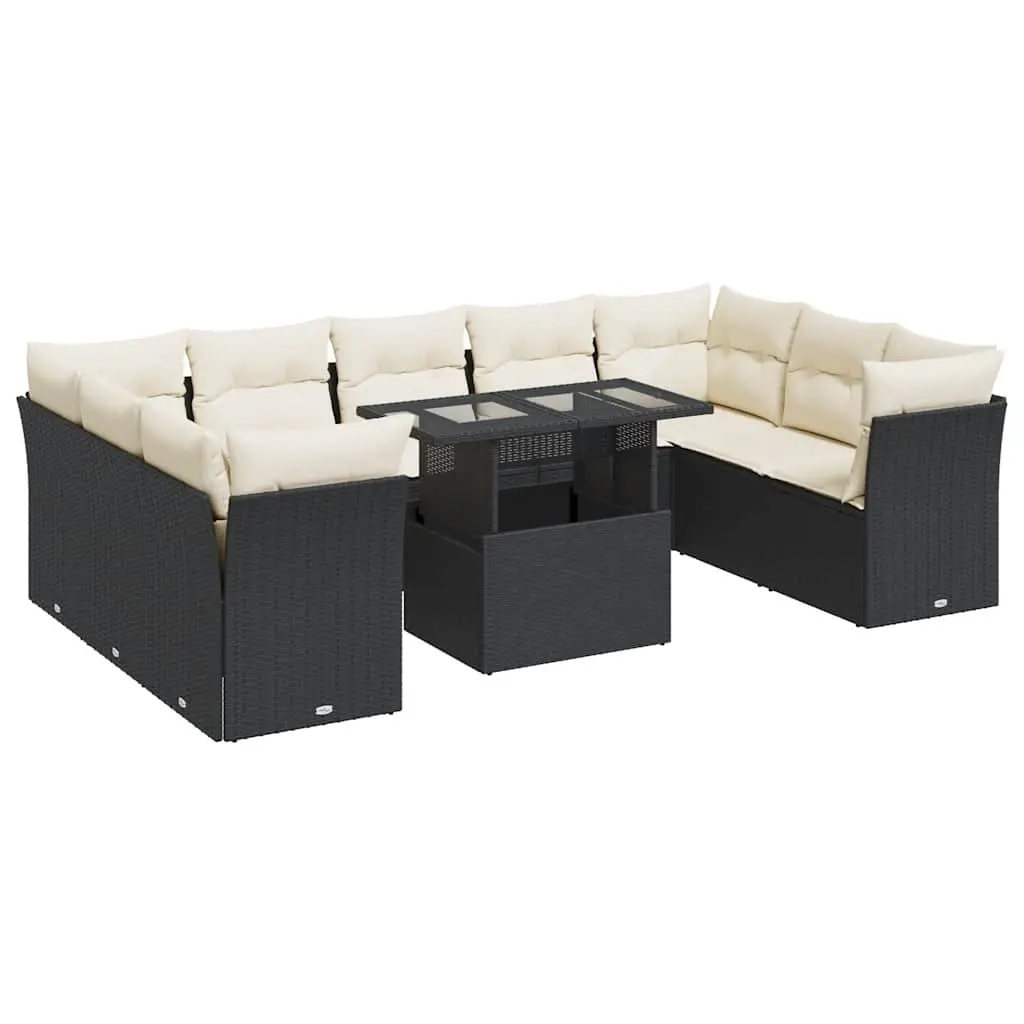 10 Piece Garden Sofa Set Black Outdoor Furniture Patio Seating with Cushions