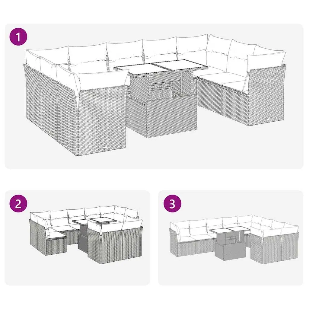 Garden Sofa Set 10 Piece Outdoor Furniture Beige Poly Rattan Patio Seating with
