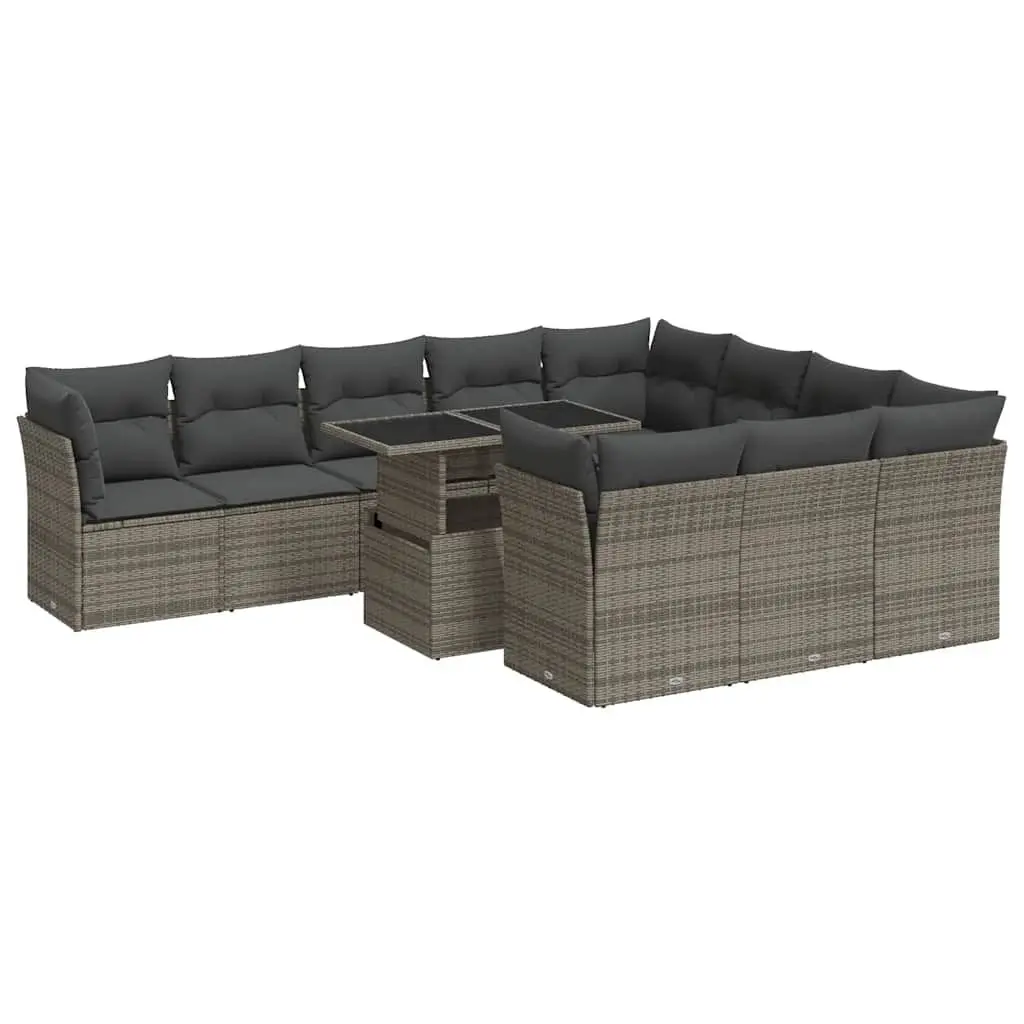 Garden Sofa Set 11 Piece Outdoor Furniture Grey Poly Rattan Patio Sectional