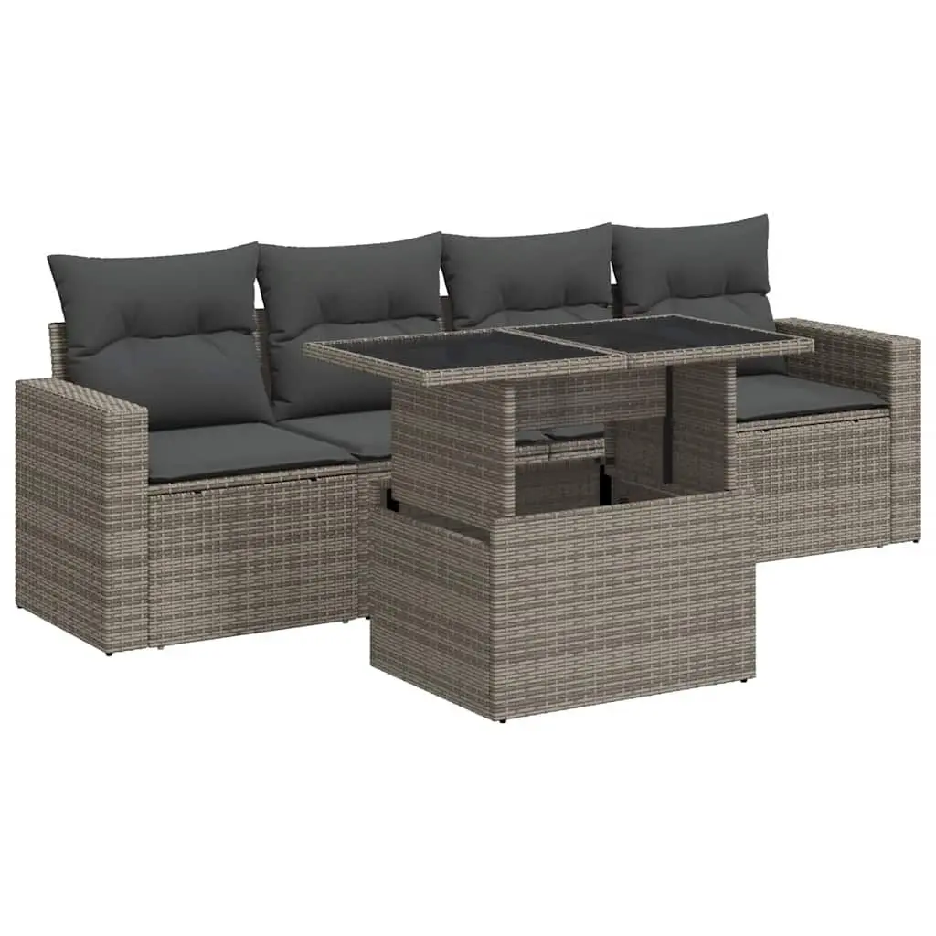 Garden Sofa Set 5 Piece PE Rattan Outdoor Furniture Grey Powder-coated Steel Patio Seating