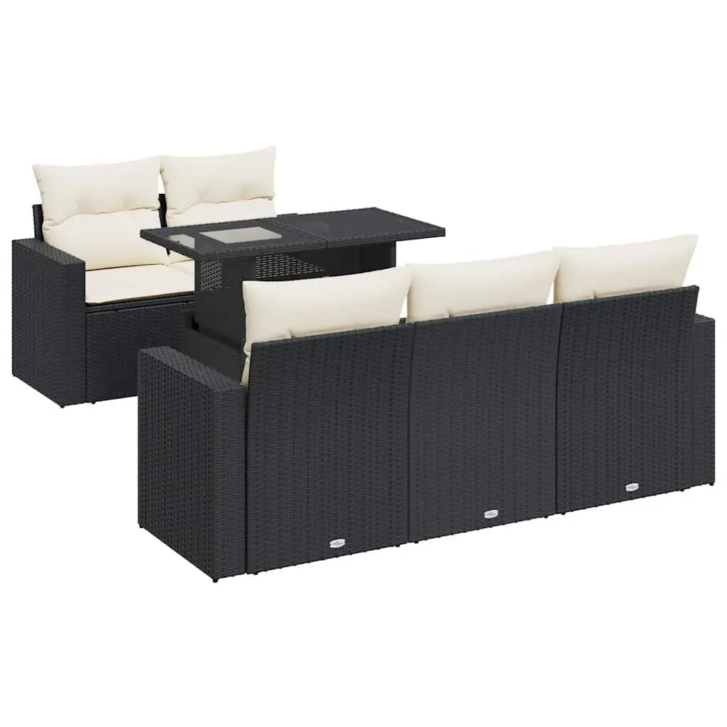 Garden Sofa Set PE Rattan 6 Piece Outdoor Patio Furniture Black