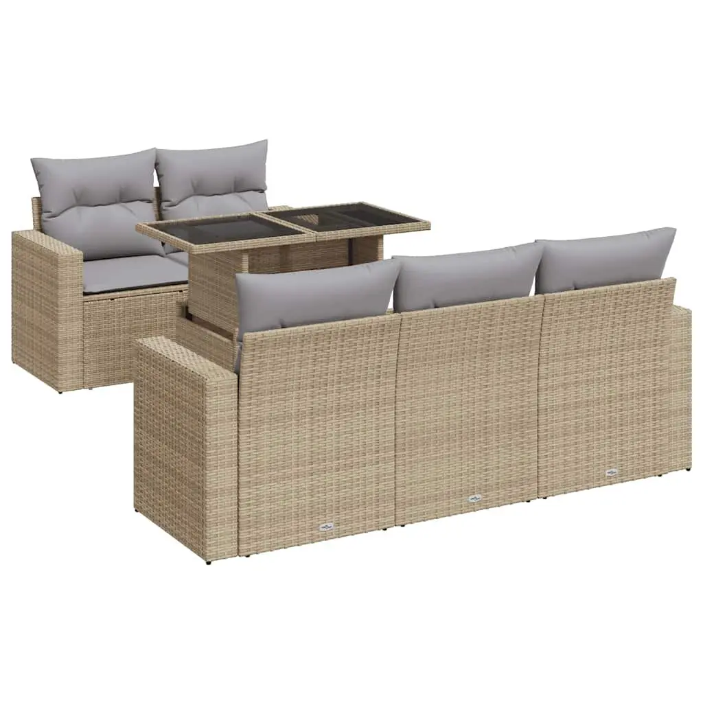Outdoor Sofa Set 6 Piece Sectional Lounge Beige PE Rattan with Adjustable Table and Storage Function