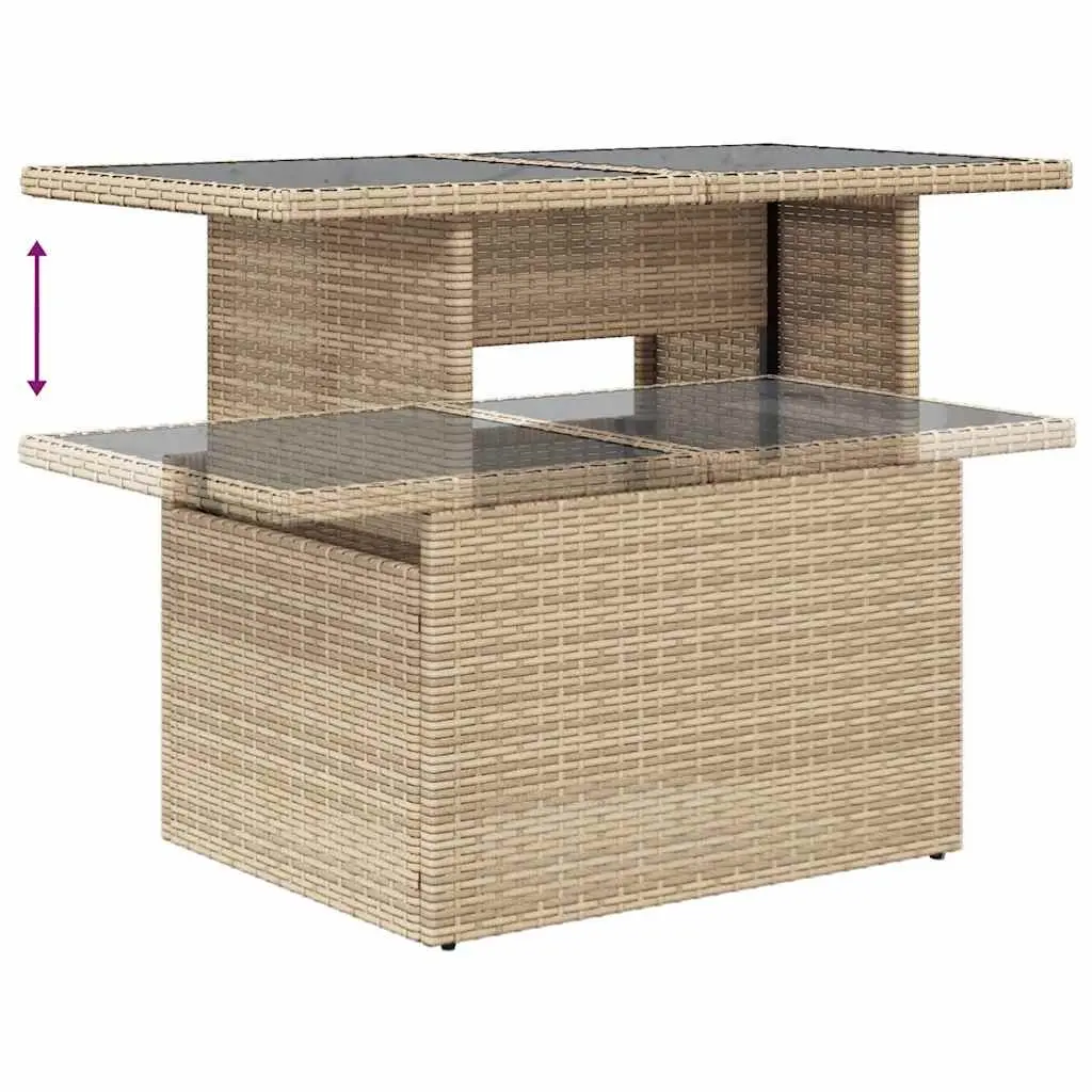 Outdoor Sofa Set 6 Piece Sectional Lounge Beige PE Rattan with Adjustable Table and Storage Function