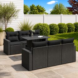 Practical 7-Piece Black Rattan Sofa Set for Outdoor Spaces