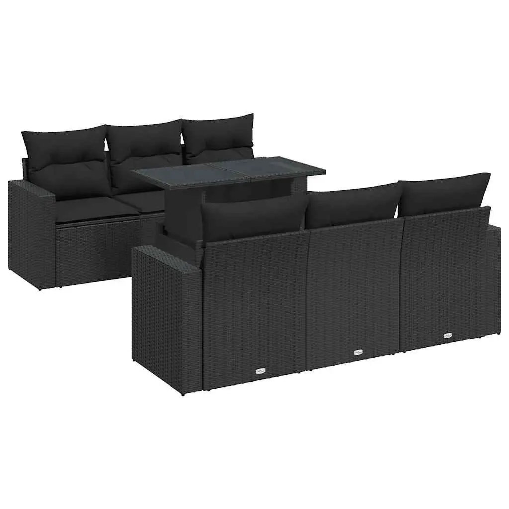 7 Piece Garden Sofa Set Black PE Rattan Outdoor Furniture with Adjustable Tabletop and Storage Compartment