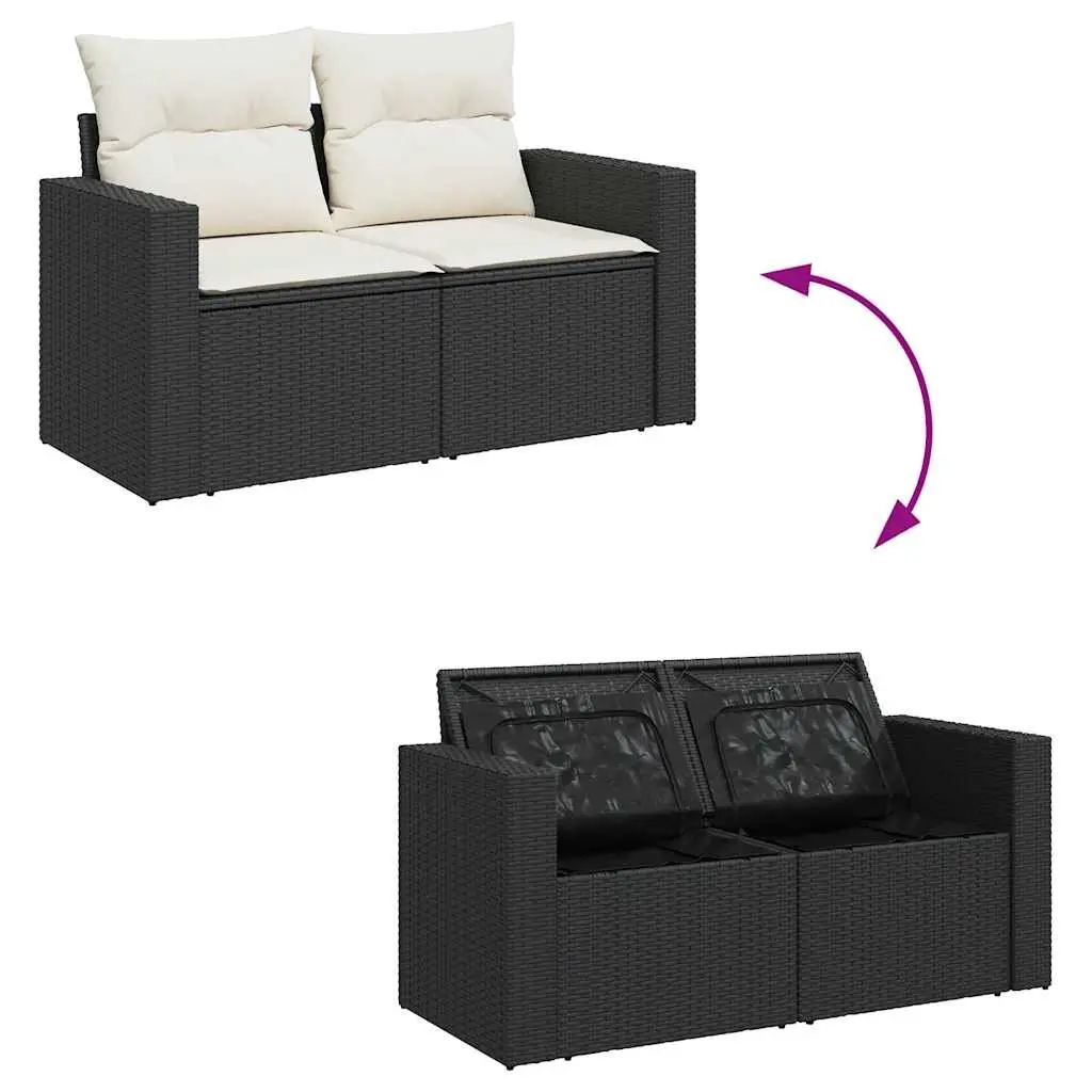 7 Piece Garden Sofa Set Outdoor Patio Furniture Black Rattan with Cushions