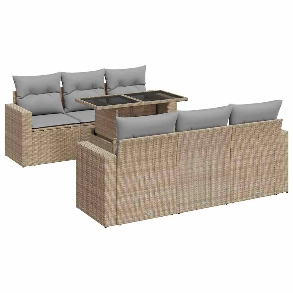 Garden Sofa Set 7 Piece PE Rattan Outdoor Patio Furniture Beige with Cushions