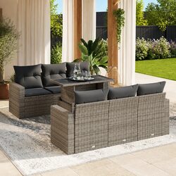 7-Piece Grey Sofa Set for Patio Use with Cushions and Storage
