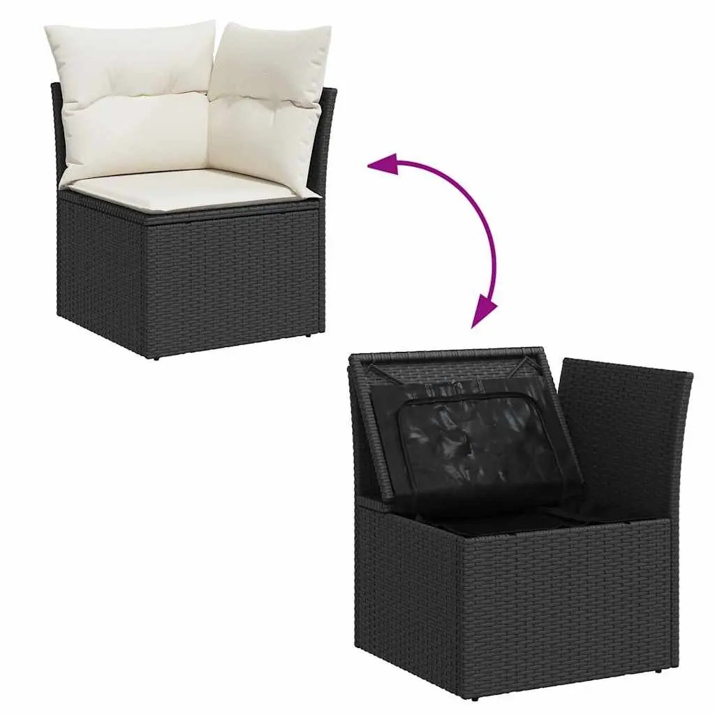 7 Piece Garden Sofa Set PE Rattan Powder-coated Steel Black Outdoor Patio Furniture