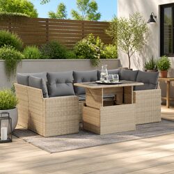 Practical 7 Piece Outdoor Sofa Set with Cushions - Beige