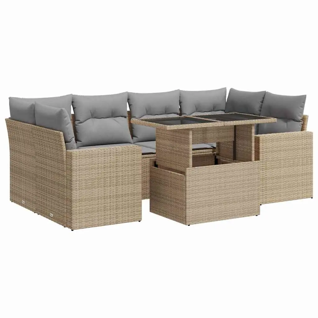 7 Piece Garden Sofa Set Poly Rattan Powder-coated Steel Beige Outdoor Patio Furniture