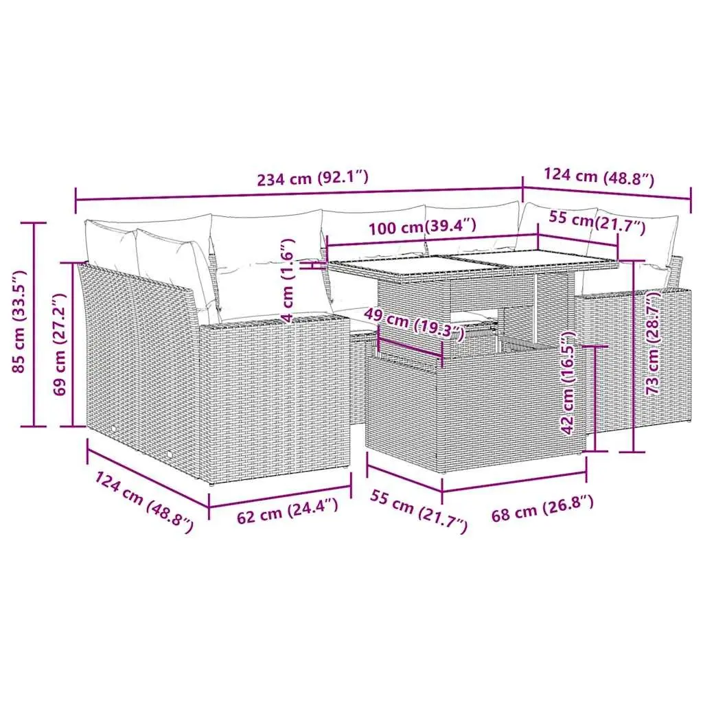 7 Piece Garden Sofa Set Poly Rattan Powder-coated Steel Beige Outdoor Patio Furniture