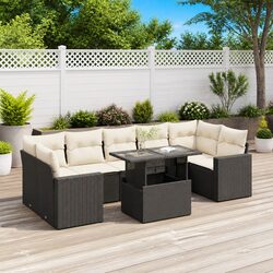 Garden Sofa Set 8 Piece Outdoor Furniture Patio Black Poly Rattan with Storage