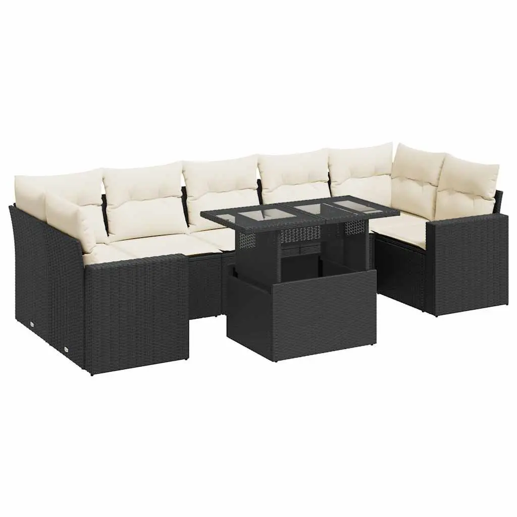 Garden Sofa Set PE Rattan 8 Piece Outdoor Furniture Patio Black with Storage