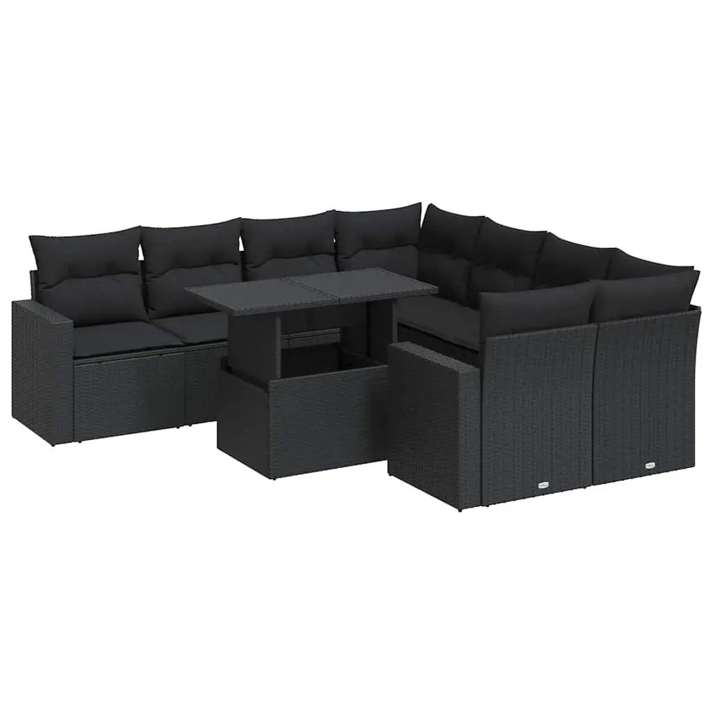 Garden Sofa Set 9 Piece Outdoor Furniture Black Poly Rattan Patio Seating
