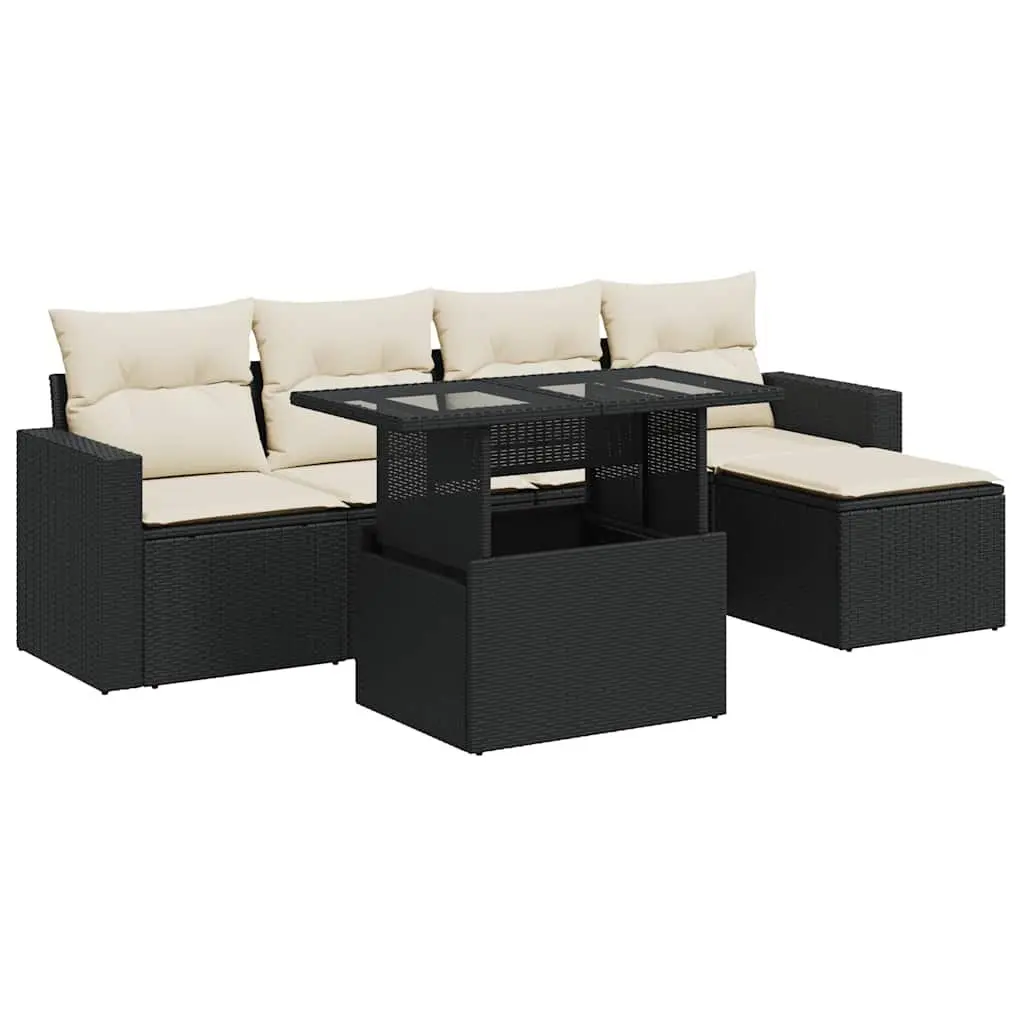 Outdoor Furniture Set 6 Piece Adjustable Table Black PE Rattan with Cushions
