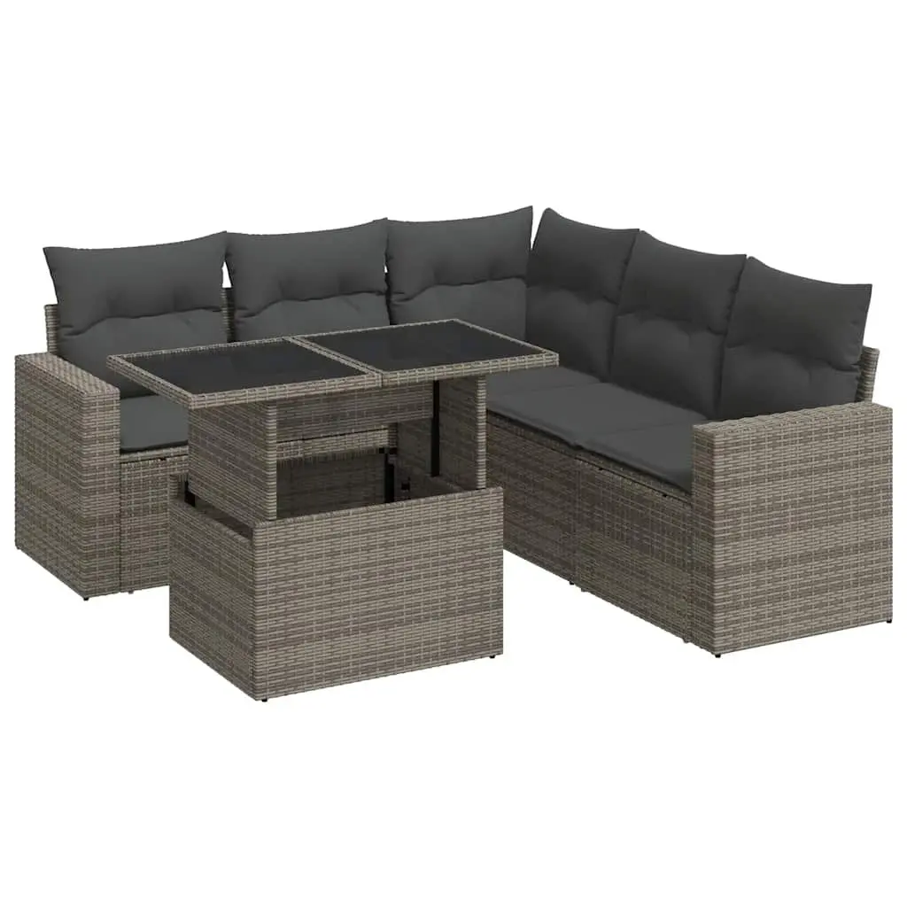 Garden Sofa Set 6 Piece PE Poly Rattan Outdoor Furniture Grey Powder-coated Steel Frame